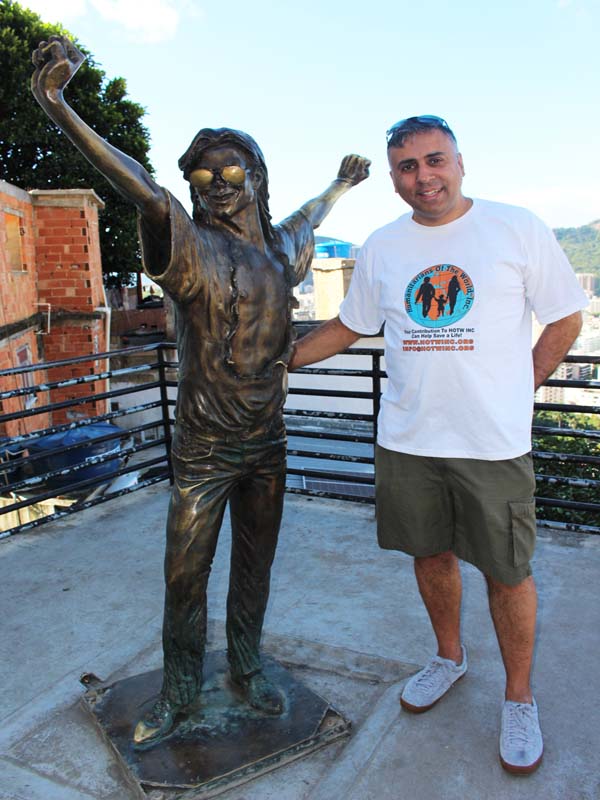 Dr.Abbey with Michael Jackson Statue at Santa Marta Favela Rio Brazil